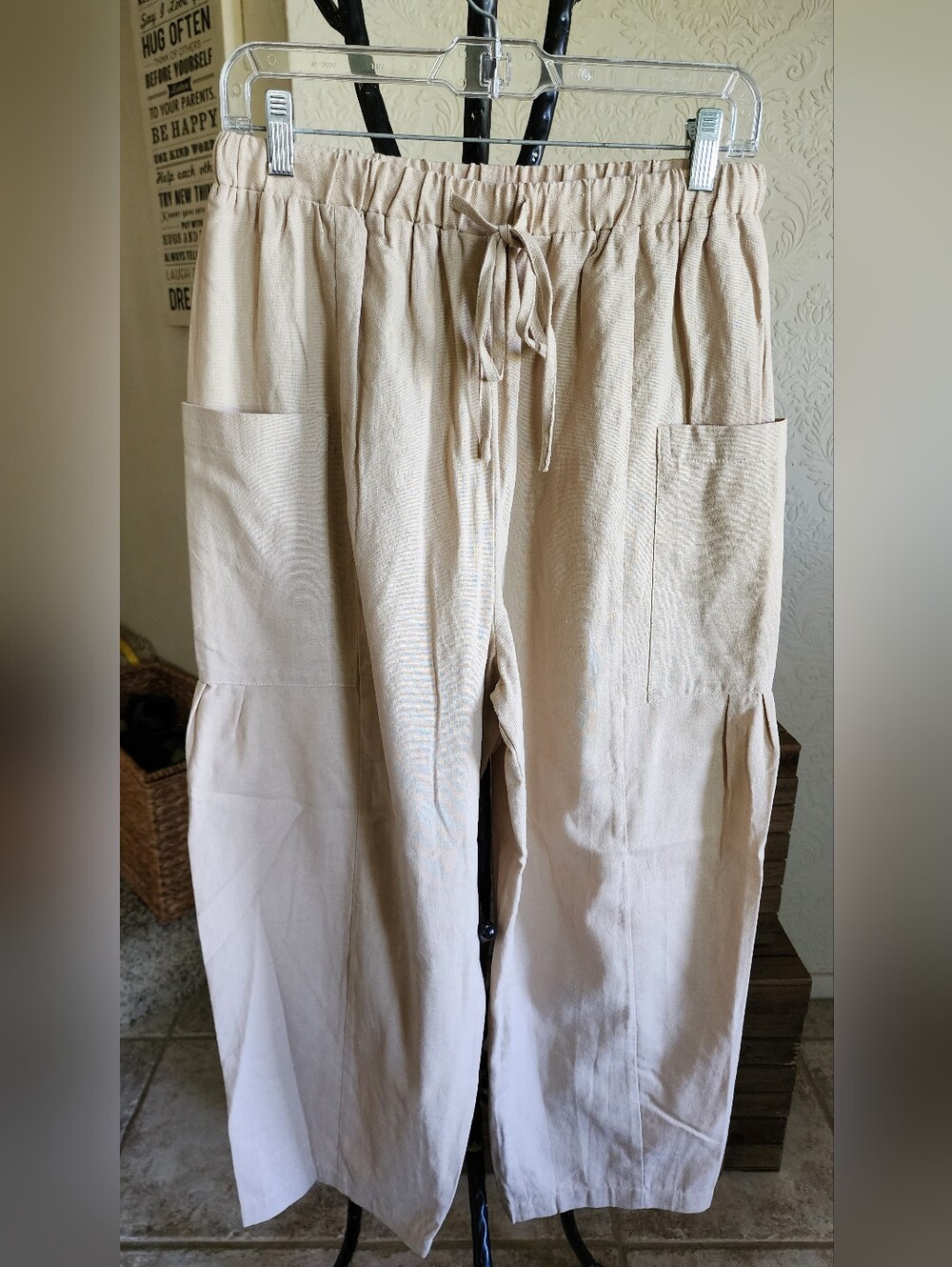 Casual Drawstring Cargo Pants - Khaki